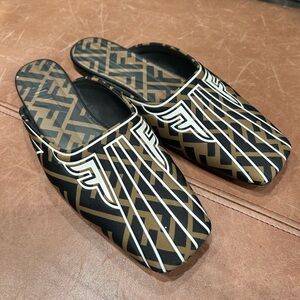 Fendi Women’s Freedom Sabot Neoprene FF Logo Square-toe Flat Mules